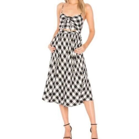 ‎Bardot Ibiza Cutout Gingham Plaid Midi Dress - Picture 1 of 6